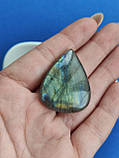 Лабрадор крапля камінь без оправи. Кабошон натуральний лабрадор 37,5*29*7 мм. Індія., фото 2