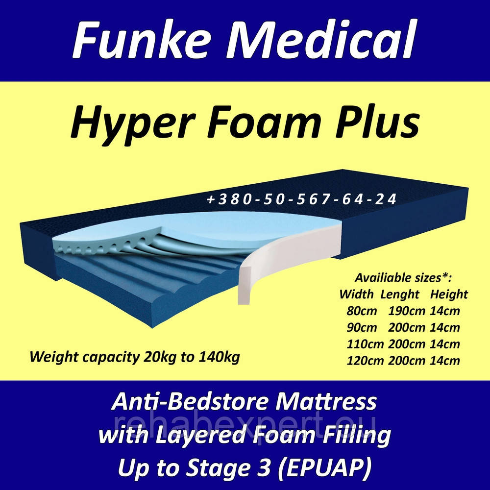 Протипролежневий матрац Funke Medical Hyper Foam Plus Anti-Bedstore Mattress Up to Stage 3 90 см x 14 см