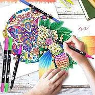 Набір двосторонніх маркерів на водній основі Color pencil AND 48 шт Набір маркерів-лінерів та маркерів-кистей, фото 11