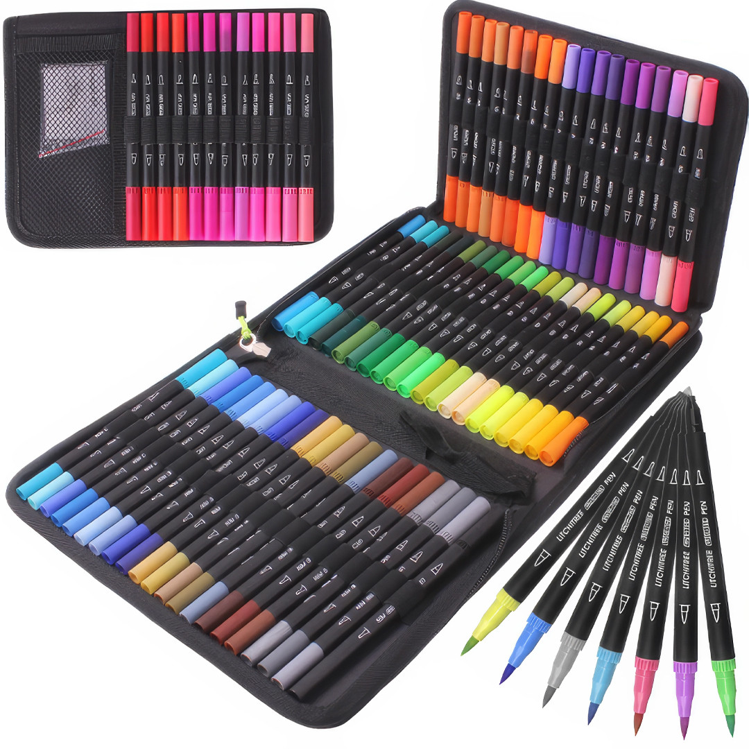 Набір двосторонніх маркерів на водній основі Color pencil AND 48 шт Набір маркерів-лінерів та маркерів-кистей