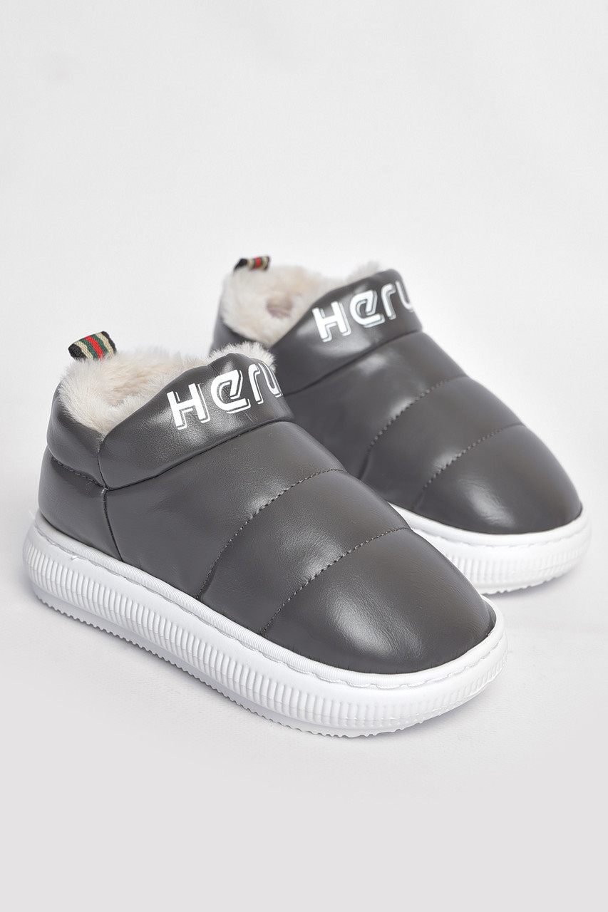 Капці дитячі чорного кольору на хутрі 190093T Безкоштовна доставка, фото 1