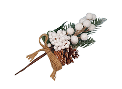 Добавка Новорічна - білі ягідки - шишка, розмір 17 см (повний розмір 29 см), шт, Різнокольоровий