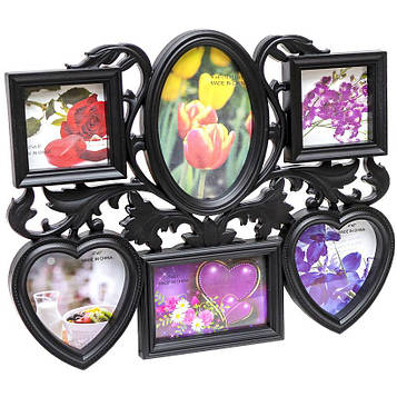 Рамка для фотографії на 6 фото чорна 42*26*2см