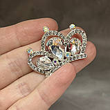 Корона з камінням (металева основа для діадеми), 3,7 см*2,8 см, колір срібло, арт 017035, 1 шт, Сріблястий, фото 2