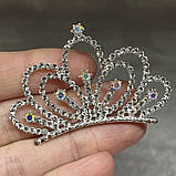 Корона з камінням (металева основа для діадеми), 5,5 см*3,8 см, колір срібло, арт 017036, 1 шт, Сріблястий, фото 2