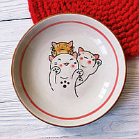 Тарілка керамічна з котиками Maneki Neko — японський стиль, діаметр 17,6 см