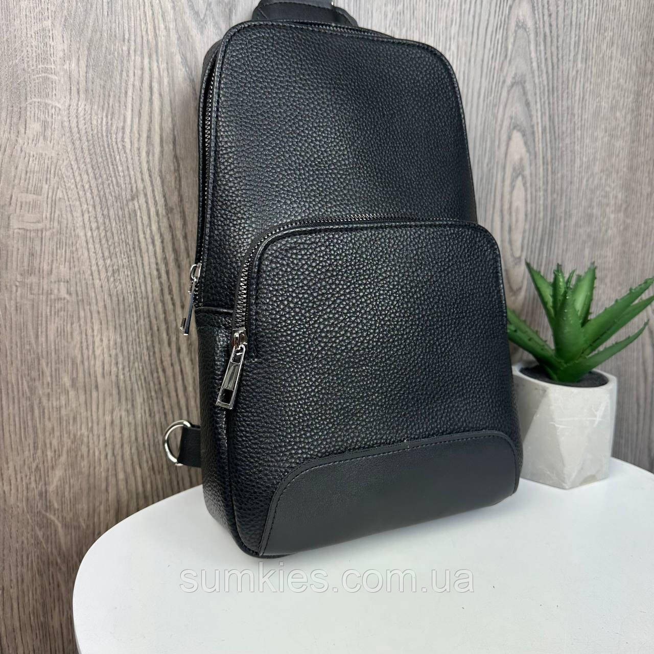 Яка чоловіча сумка бананка нагрудна, сумка-бананка слінг чорна, фото 1