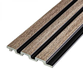 Декоративні PS рейки на стіну 2900х120х12мм, пластикові панелі-рейки під дерево сіро-коричневі SW-00001744