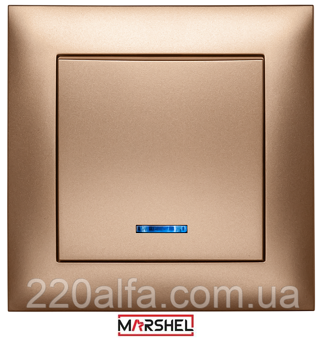 Вимикач одноклавішний з LED підсвічуванням серія "IDEAL GOLD" ТМ"MARSHEL"