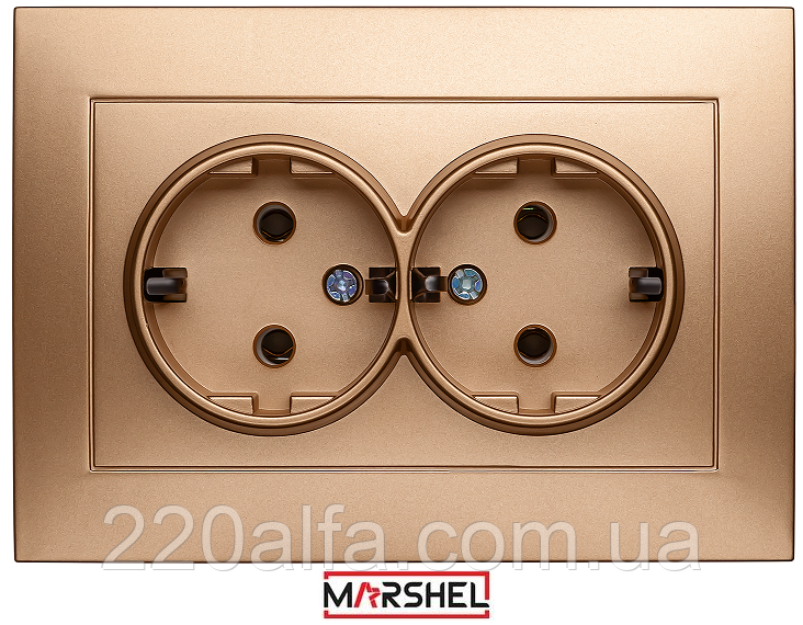 Розетка двомісна з заземленням серія "IDEAL GOLD" ТМ"MARSHEL"