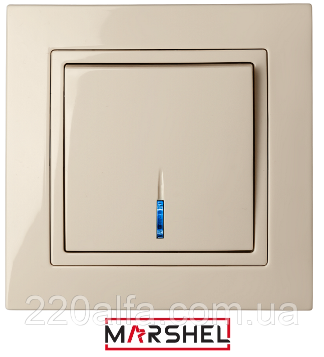 Вимикач одноклавішний з LED підсвічуванням серія "ELEGANT BEIGE" ТМ"MARSHEL"