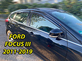 Дефлектори вікон (вітровики) для Ford Focus III 2011-2019 Sedan/HB накладні (DEFL) Q2