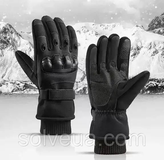 Зимові повнопалі тактичні рукавички на флісі Чорні Solve c кісточками KT6010202 solve