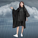 Накидка від дощу для гір, багаторазовий довгий дощовик пончо для походу, плащ від дощу Hechpro 1060 чорний, фото 7