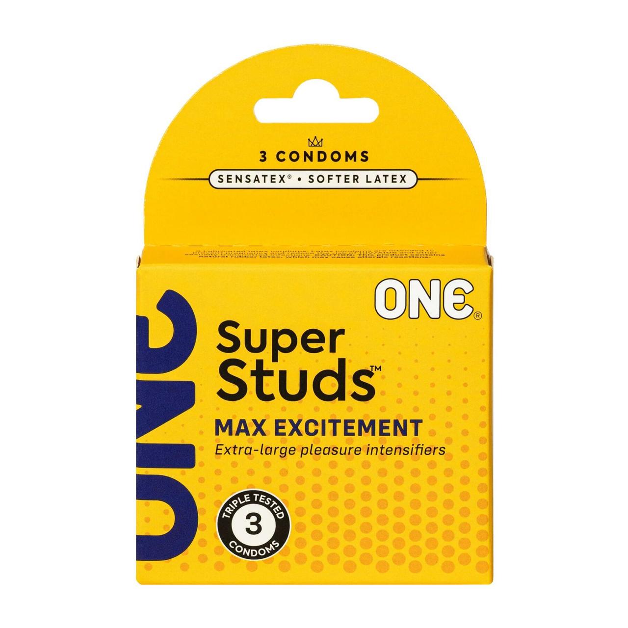 Презервативи ONE Super Studs 3 шт., картонна коробка (м'ята упаковка!!!