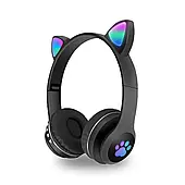 Бездротові навушники з котячими вушками та RGB-підсвіткою FM-радіо, micro SD Cat MZ-023 Чорні