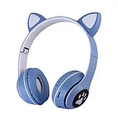 Навушники з котячими вушками бездротові та RGB-підсвіткою FM радіо, micro SD Cat MZ-023 Сині
