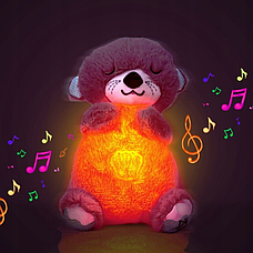 Дитяча м'яка інтерактивна іграшка "Видра" дихаюча, нічник музичний для сну з підсвіткою, рожевий, фото 3