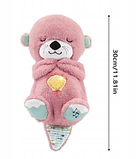 Дитяча м'яка інтерактивна іграшка "Видра" дихаюча, нічник музичний для сну з підсвіткою, рожевий, фото 5