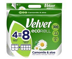 Туалетний папір Velvet Eco Roll Camomile & Aloe 3 шари 300 відривів 4 рулони 5901478007803