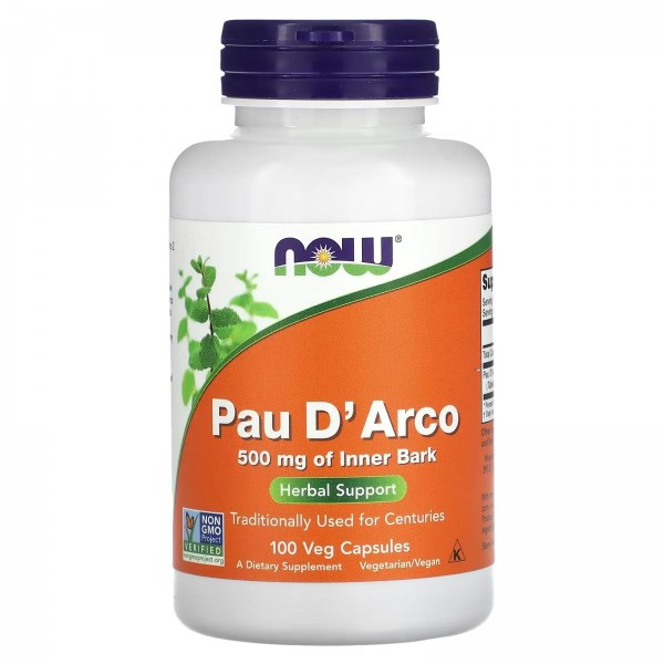 Кора мурашиного дерева NOW Foods Pau D'Arco 500 mg - 100 веган капс