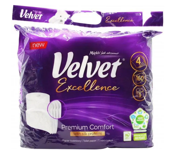 Туалетний папір Velvet Excellence Silk Proteins 4 шари 9 рулонів 5901478008732