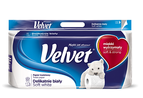 Туалетний папір Velvet Делікатний Білий 3 шари 8 рулонів 153 відриву 5901478999009