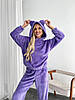 Домашній костюм із вухами на капюшоні тканина двостороння махра тепла жіноча піжама для сну колір лавандовий, фото 2