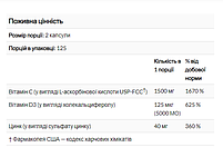 NutriBiotic Immunity вітаміни C + D3 і цинк 250 капсул, фото 3