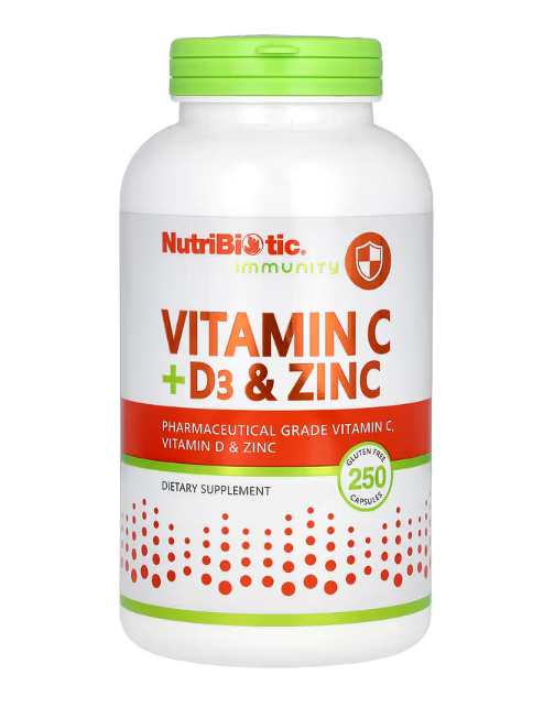 NutriBiotic Immunity вітаміни C + D3 і цинк 250 капсул