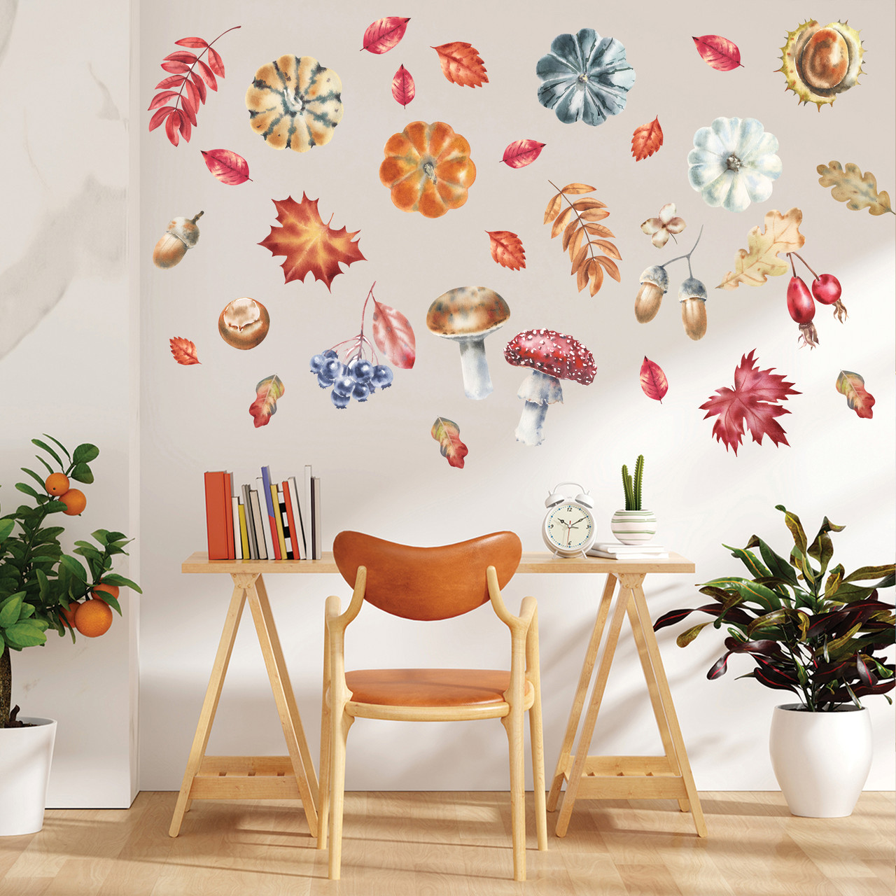 Інтер'єрні наклейки Осінь листя гарбузи гриби каштани осінній декор Набір М 1000х500мм матова