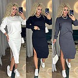 Чорний утеплений жіночий костюм із двосторонньої ангори: кофта та спідниця з розрізом, фото 5