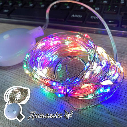 Гірлянда дріт музична USB RGB 10м, фото 1