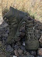 Ботинки тактические зимние Ukr-Tec олива на евроовчине Военные армейские ботинки из кожи со вставками Cordura