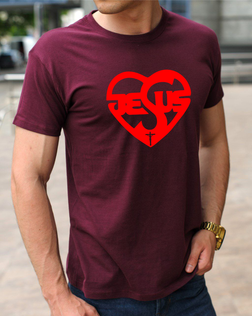 Православні трендові футболки з принтом Jesus in the heart (Ісус у серці), розмір S, фото 1
