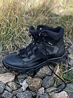 Ботинки тактические зимние Ukr-Tec черные на евроовчине Военные армейские ботинки из кожи со вставками Cordura