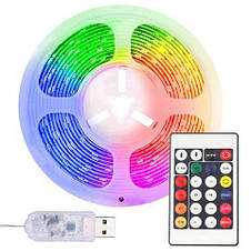 LED стрічка RGB 5050 5м з Bluetooth, керування через телефон або пульт USB 5.5V, фото 3