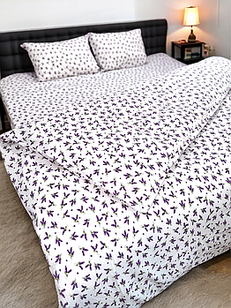 Постільна білизна Королева Ночі (Жатка Premium) | Полуторний комплект | 50х70 | Лаванда на білому