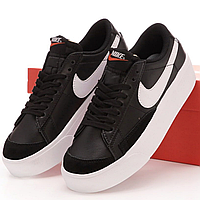 Кросівки жіночі та чоловічі Nike Blazer low Platform Black White /Найк Блейзер низькі чорні з білим