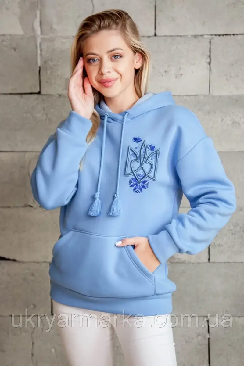 М'якенький теплий світшот - худі " Тризуб волошковий ", фото 1
