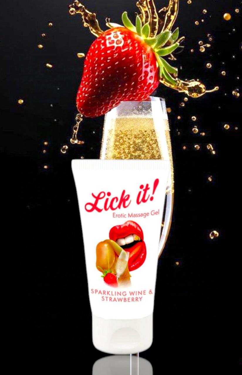 Оральна змазка для сексу Lick It! Sparkling Wine and Strawberry 50 мл Масажний гель для еротичного масажу