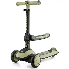 Самокат триколісний дитячий Kinderkraft Halley Grassland Green (сидіння, підсвічування)