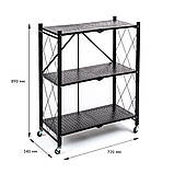 Стелаж мобільний триярусний універсальний розкладний з нержавіючої сталі чорний 89*72*34см SW-00002097, фото 3