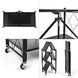 Стелаж мобільний триярусний універсальний розкладний з нержавіючої сталі чорний 89*72*34см SW-00002097, фото 5