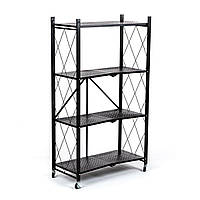 Стелаж мобільний чотириярусний універсальний розкладний з нержавіючої сталі чорний 126*72*34см SW-00002098