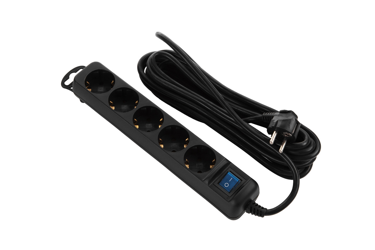 Мережевий фільтр подовжувач 2E U05ES15M5BK 5 розеток 3 м black, фото 1