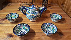 Традиційний узбекський чайний сервіз (чайнік та 6 піал) Ріштан