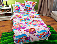 Яскравий полуторний комплект дитячої постільної білизни Принцеса та єдиноріг 150х220 з Бязі Gold для дівчинки, Черешенька