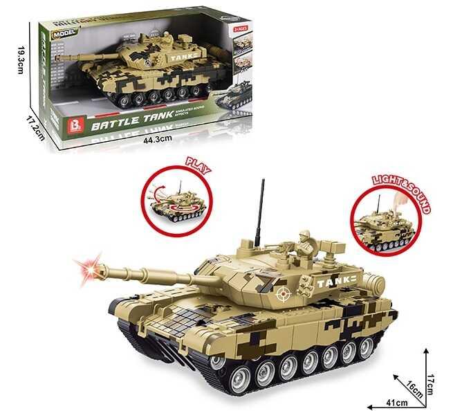 Танк 58024 B довжина 40см, світло, звук, корпус відкривається, башта обертається, рухомий люк та руки солдатика
