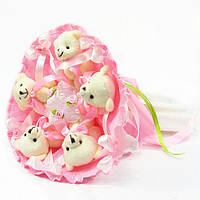 Букет з м'яких іграшок 5 ведмедиків 5288IT рожевий